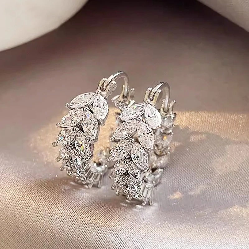 Silver Marquise Leaf Hoop Earrings-Ariette Jewelry
