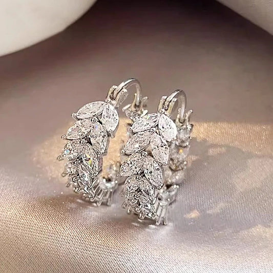 Silver Marquise Leaf Hoop Earrings-Ariette Jewelry