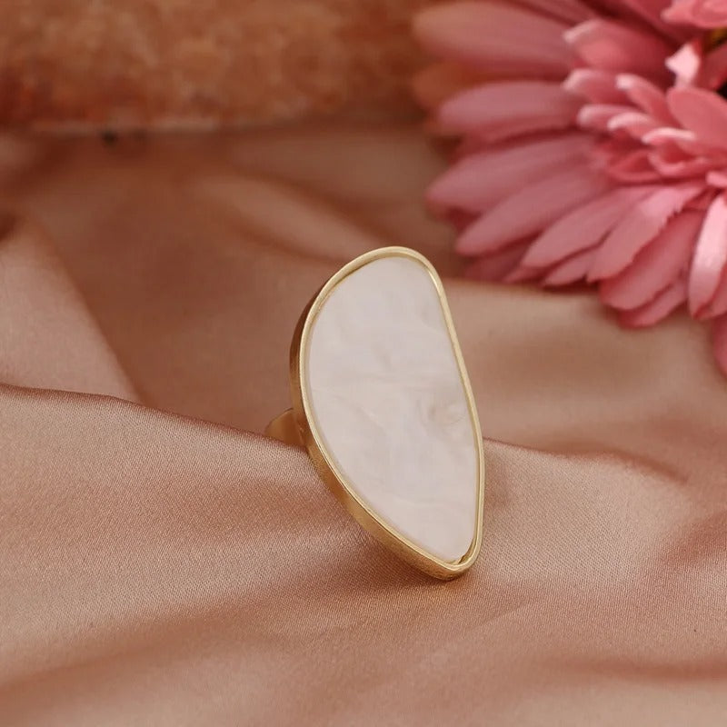 Vintage Gold Framed Teardrop Stone Adjustable Ring-Ariette Jewelry