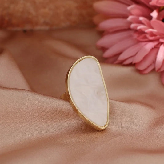 Vintage Gold Framed Teardrop Stone Adjustable Ring-Ariette Jewelry