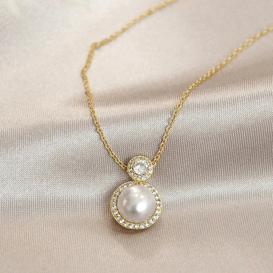 Vintage Gold Pearl & Sparkle Necklace-Ariette Jewelry
