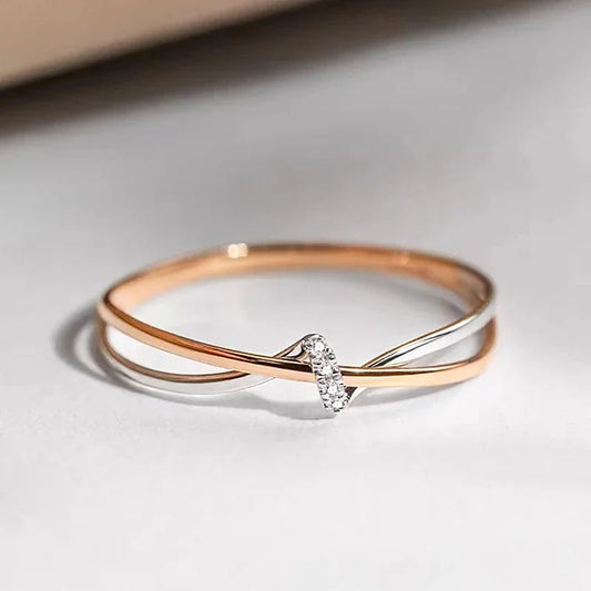 Rose Gold Silver Criss-Cross Ring-Ariette Jewelry