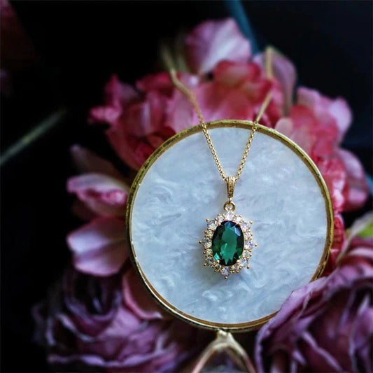 Bright Oval Green Zirconia Pendant Necklace-Ariette Jewelry