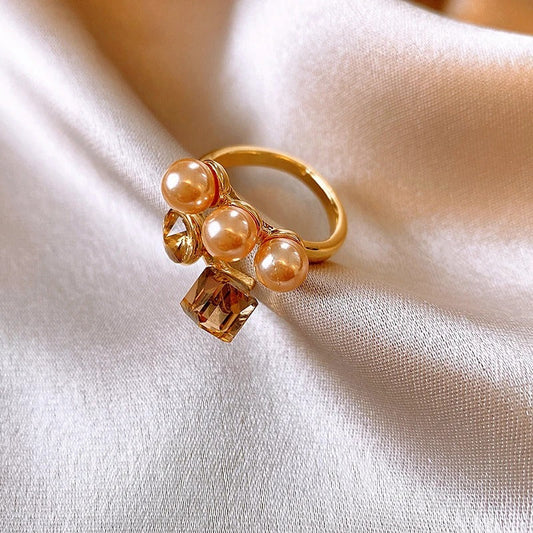 Vintage Gold Champagne Pearl Adjustable Ring-Ariette Jewelry