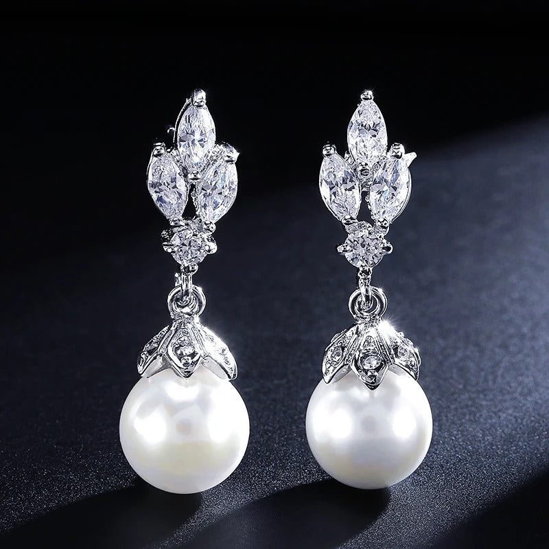 Vintage Silver Floral Pearl Drop Earrings-Ariette Jewelry