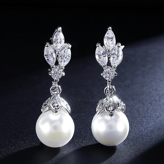 Vintage Silver Floral Pearl Drop Earrings-Ariette Jewelry