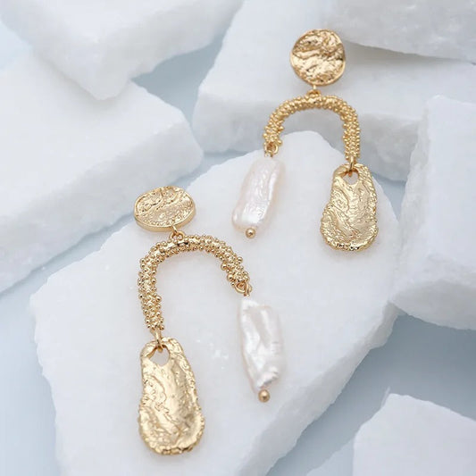 Vintage Gold Freshwater Pearl Dangle Earrings-Ariette Jewelry