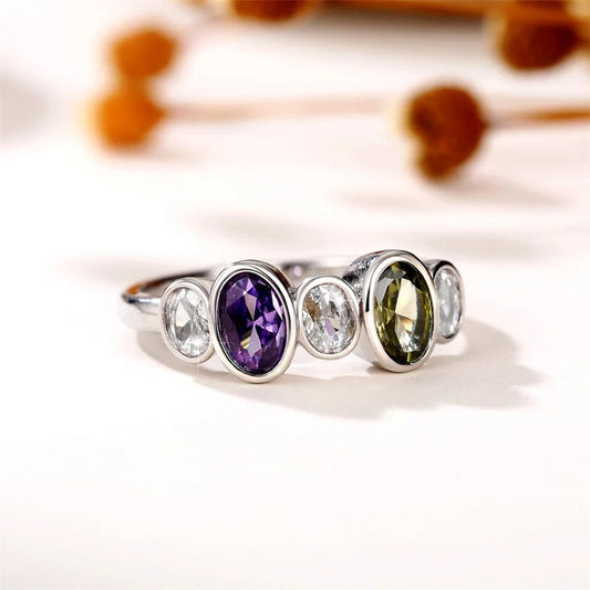Vintage Silver Purple & Green Ring-Ariette Jewelry