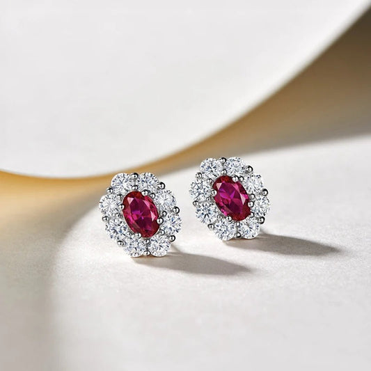 Vintage Silver Red Flower Earrings-Ariette Jewelry