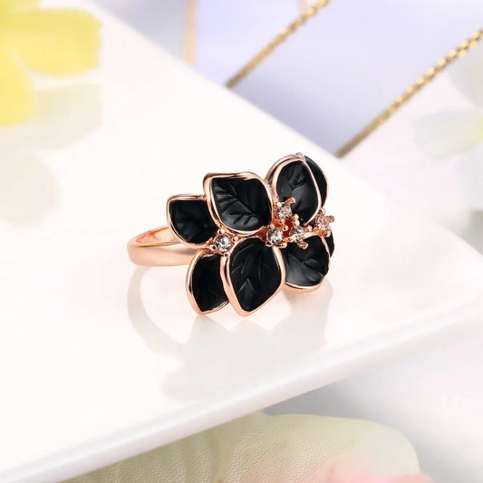 Timeless Rose Gold Black Floral Ring-Ariette Jewelry