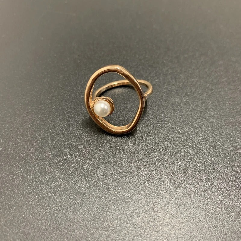 Vintage Gold Open Circle Pearl Ring-Ariette Jewelry