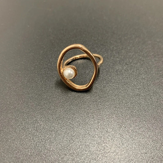 Vintage Gold Open Circle Pearl Ring-Ariette Jewelry