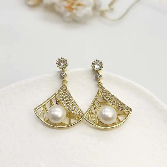 Gold Pearl & Crystal Dangle Earrings-Ariette Jewelry
