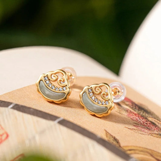 Vintage Gold & Green Stone Crystal Stud Earrings-Ariette Jewelry