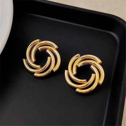 Vintage Gold Twisted Circular Motif Earrings-Ariette Jewelry