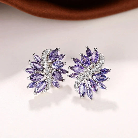 Silver Vintage Lavender Sparkle Earrings-Ariette Jewelry