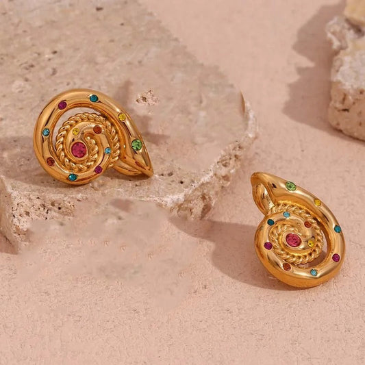 Vintage Colorful Unique Spiral Stud Earrings-Ariette Jewelry