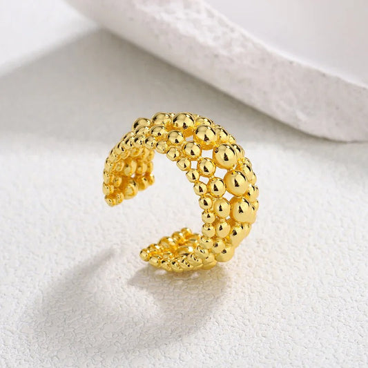 Vintage Gold Beaded Open Ring-Ariette Jewelry