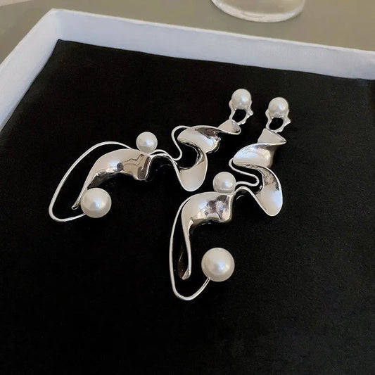 Vintage Pearl Abstract Silver Earrings-Ariette Jewelry