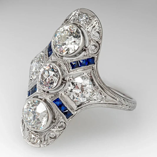 Vintage White Gold Blue & White Ring-Ariette Jewelry