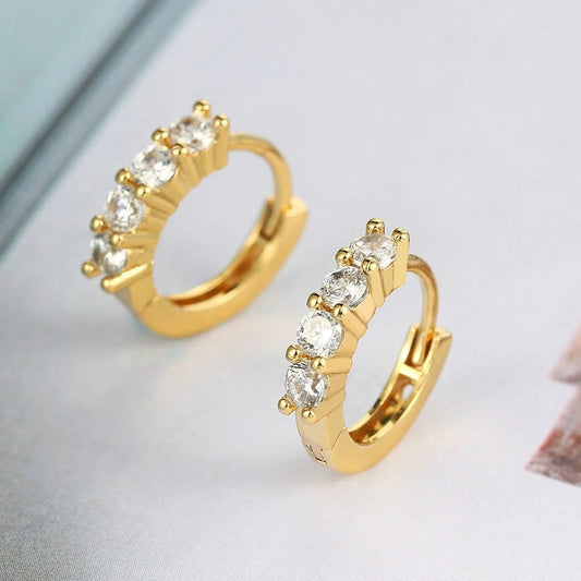 Timeless Gold Gleaming Round Stone Hoop Earrings-Ariette Jewelry
