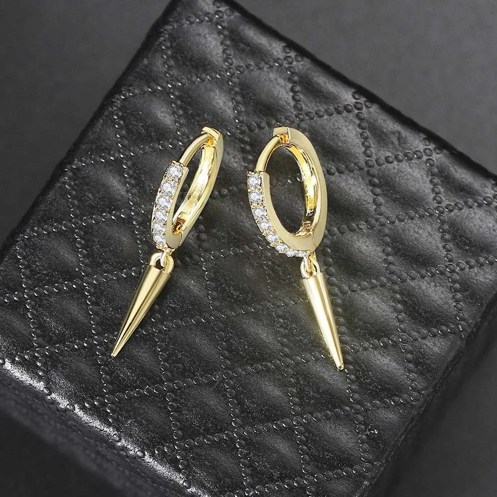 Gold Sparkling Crystal & Spike Design Drop Earrings-Ariette Jewelry