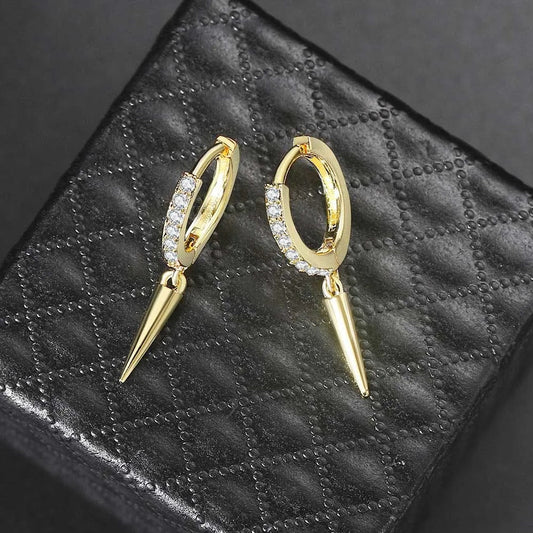 Gold Sparkling Crystal & Spike Design Drop Earrings-Ariette Jewelry