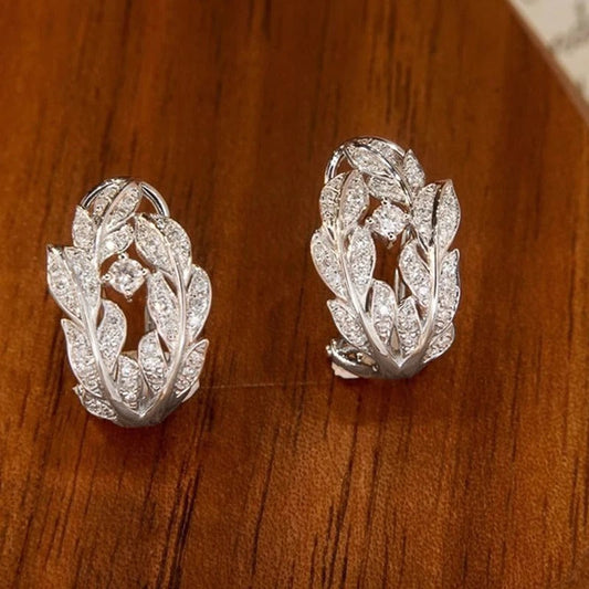 Vintage Silver Leaf Hoop Earrings-Ariette Jewelry