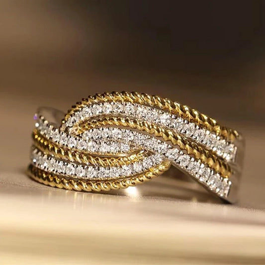Vintage Two-Tone Gold Twisted Band Ring-Ariette Jewelry