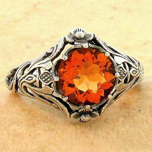 Vintage Orange Crystal Silver Ring-Ariette Jewelry