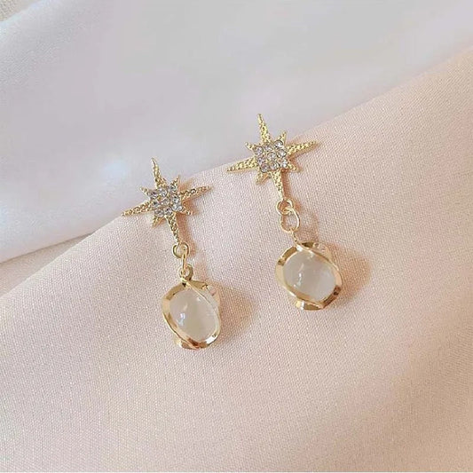 Gold Star & Stone Drop Earrings-Ariette Jewelry