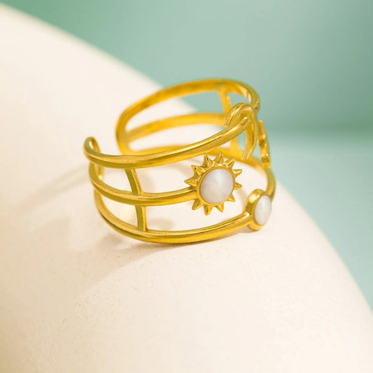 Vintage Sun & Moon Gold Adjustable Ring-Ariette Jewelry