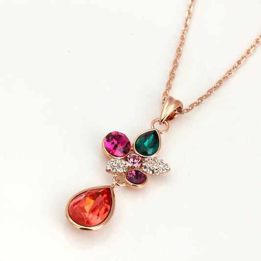 Vintage Rose Gold Colorful Gemstone Necklace-Ariette Jewelry