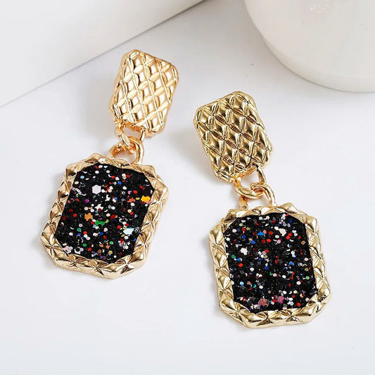 Vintage Gold Black Sparkle Earrings-Ariette Jewelry