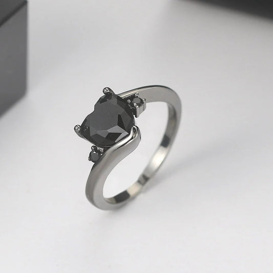 Silver Black Heart-Shaped Stone Ring-Ariette Jewelry