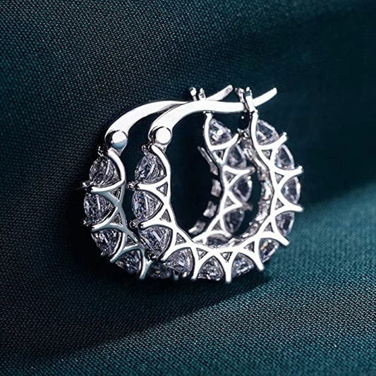 Silver Sparkling Round Earrings-Ariette Jewelry