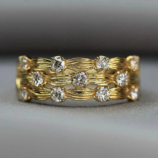 Gold Vintage Sparkling Zirconia Ring-Ariette Jewelry