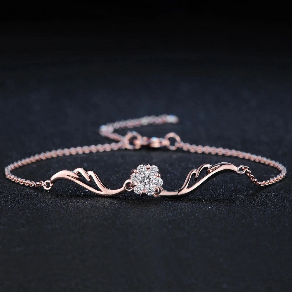 Classic Rose Gold Sparkling Crystal Flower Bracelet-Ariette Jewelry