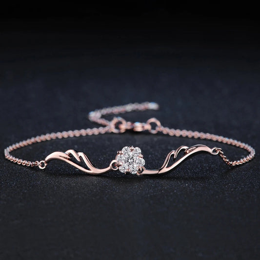 Classic Rose Gold Sparkling Crystal Flower Bracelet-Ariette Jewelry