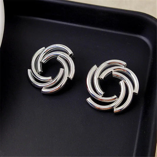 Classic Silver Interlocking Spiral Shape Earrings-Ariette Jewelry