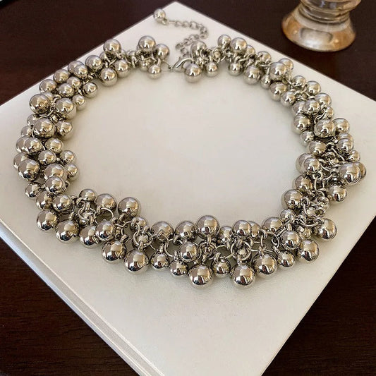 Vintage Silver Ball Multi-layer Bead Necklace-Ariette Jewelry