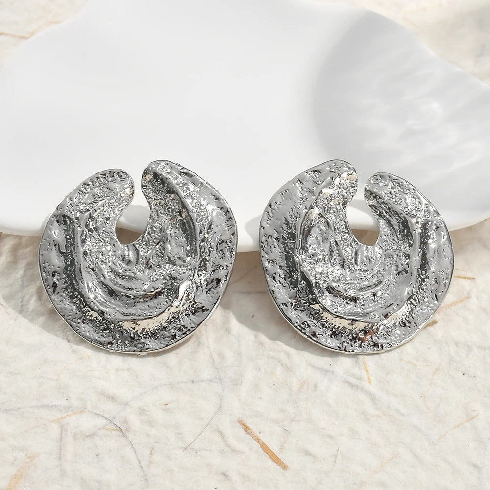 Silver Vintage Abstract Round Earrings-Ariette Jewelry
