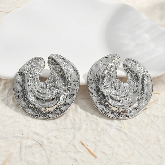 Silver Vintage Abstract Round Earrings-Ariette Jewelry