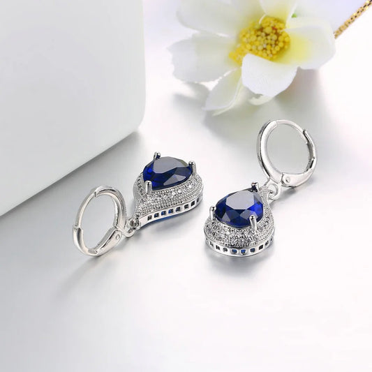 Classic Silver Blue Stone Drop Earrings-Ariette Jewelry