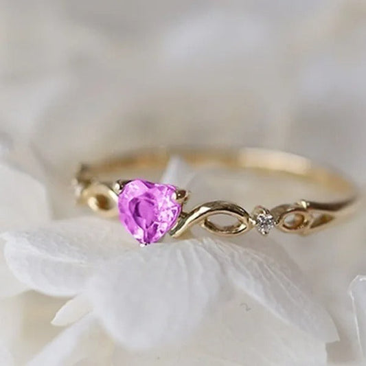 Vintage Gold & Pink Heart-Shaped Gem Ring-Ariette Jewelry