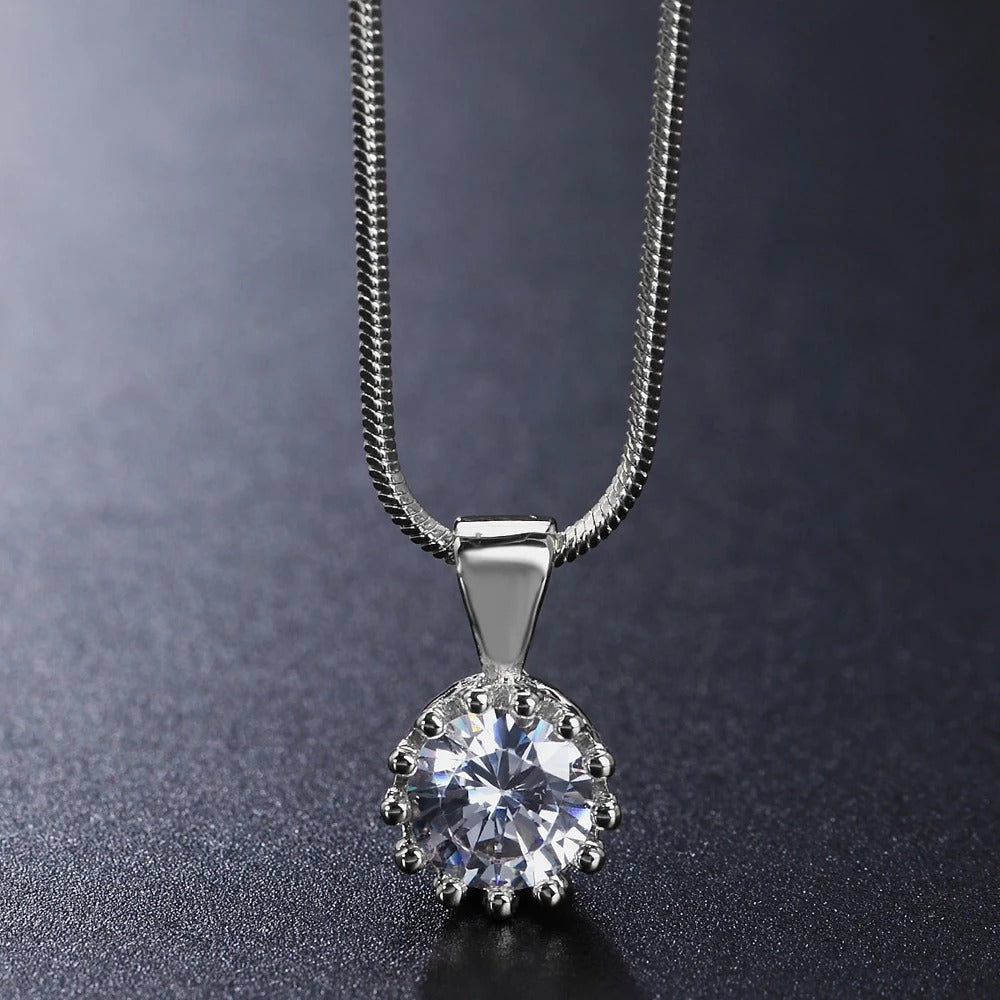 Timeless Silver Chain Sparkling Round Gem Pendant Necklace-Ariette Jewelry