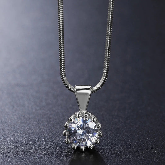 Timeless Silver Chain Sparkling Round Gem Pendant Necklace-Ariette Jewelry