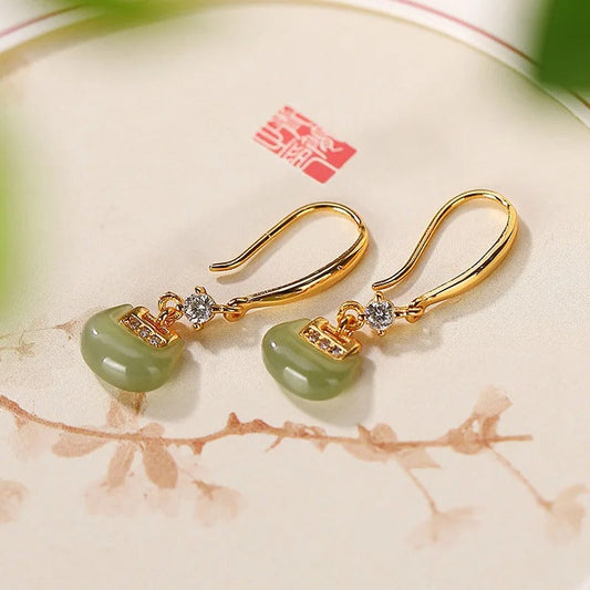 Classic Gold & Jade Green Crystal Teardrop Earrings-Ariette Jewelry