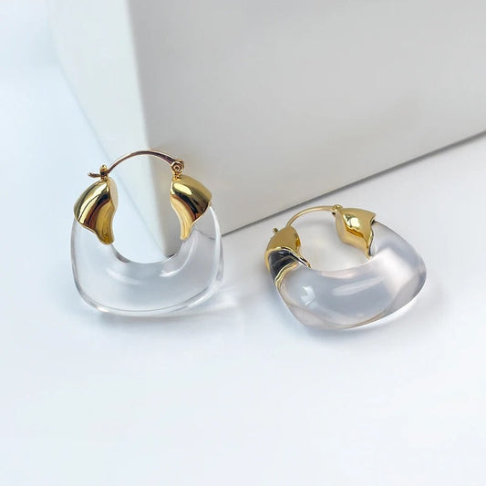 Gold & Clear U-Shaped Hoop Earrings-Ariette Jewelry