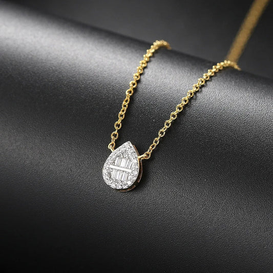 Gold Teardrop Crystal Pendant & Halo Necklace-Ariette Jewelry